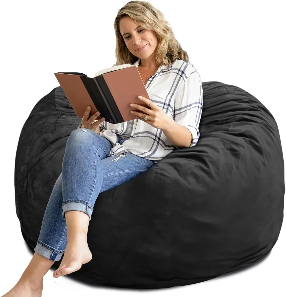 Bean Bag Chair 4Ft, Memory Foam Filled, Removable Velvet Cover, Giant Bean Bag Chairs for Adults and Teens, Round Sofa Chair