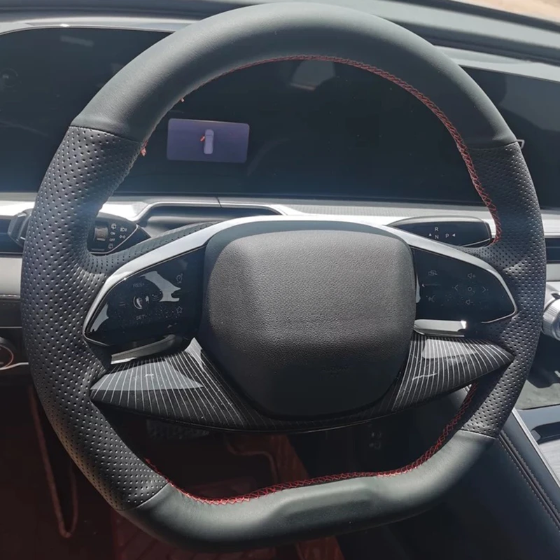 Handmade Stitched Full Wrap Genuine Leather Steering Wheel Cover for Exeed LX/LanYue/YaoGuang/ZhuiFeng/LingYun