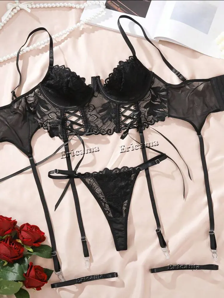 Lingerie Underwear Bras Sets Lace Garter Lingerie Women Intimates 2025 Underwire Bra And Panty Thongs Ladies Underwear Set