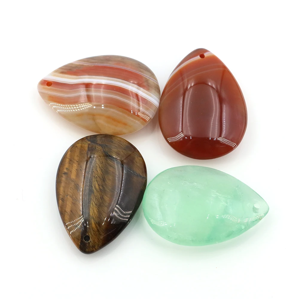 

25x35mm High Quality Smooth Water Drop Gem Pendant Natural Rose Quartz Tiger Eye Top Drilled Charm Bead For Jewelry DIY Necklace