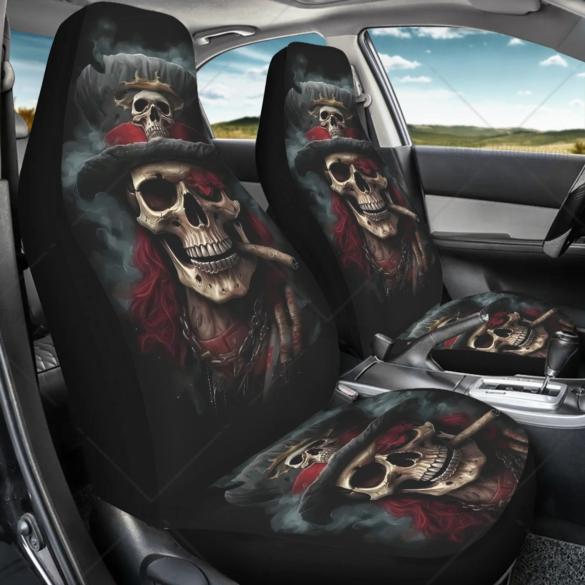 2 szt. Pokrowce na siedzenia Skull Rose Pirate Uniwersalne dopasowanie do sedanów SUV-ów i ciężarówek Zmywalne i łatwe w montażu pokrowce na przednie siedzenia — zdjęcie 6