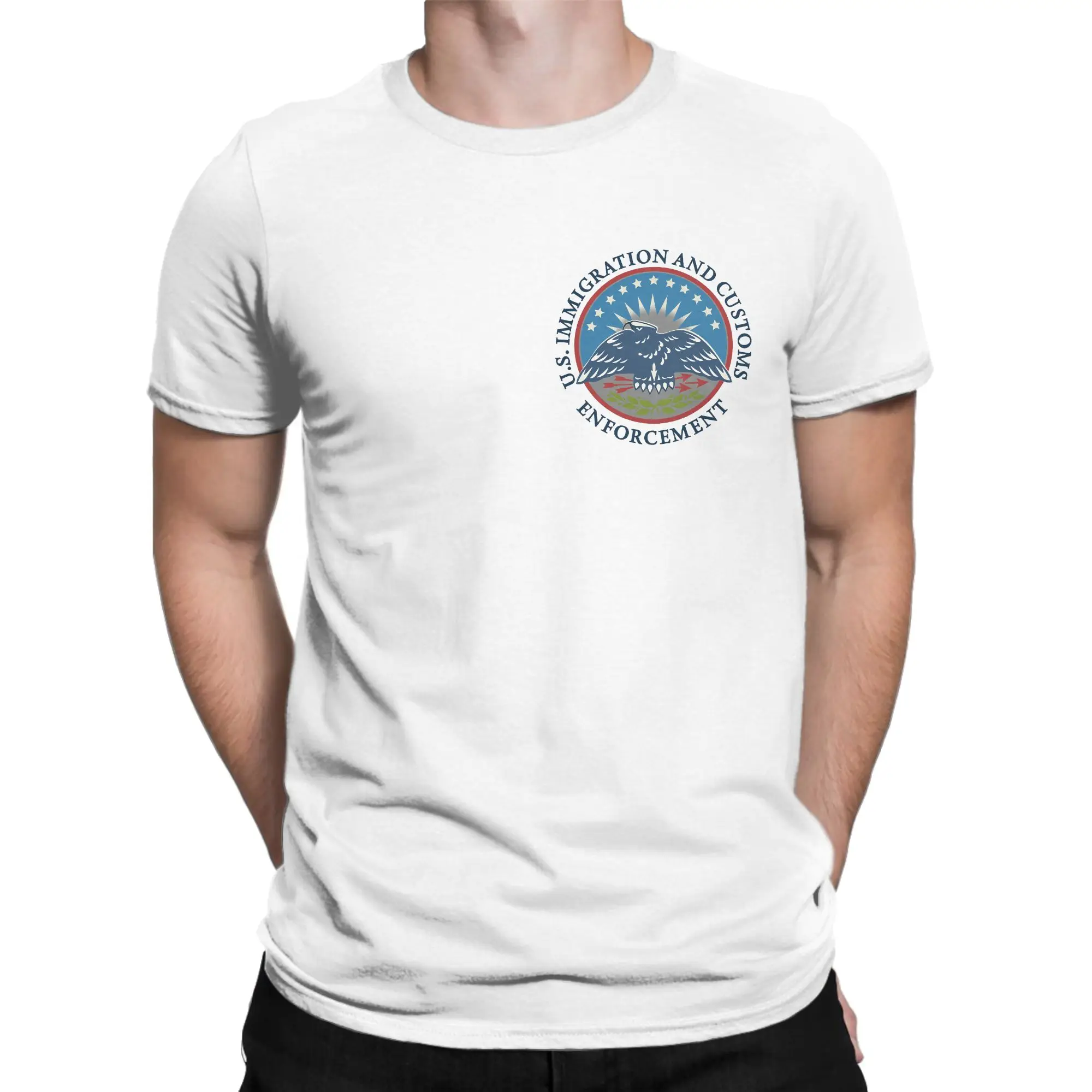 ICE Immigration and Customs Enforcement Logo Men's T Shirts Short Sleeve Round Collar T-Shirts Pure Cotton Gift Clothing