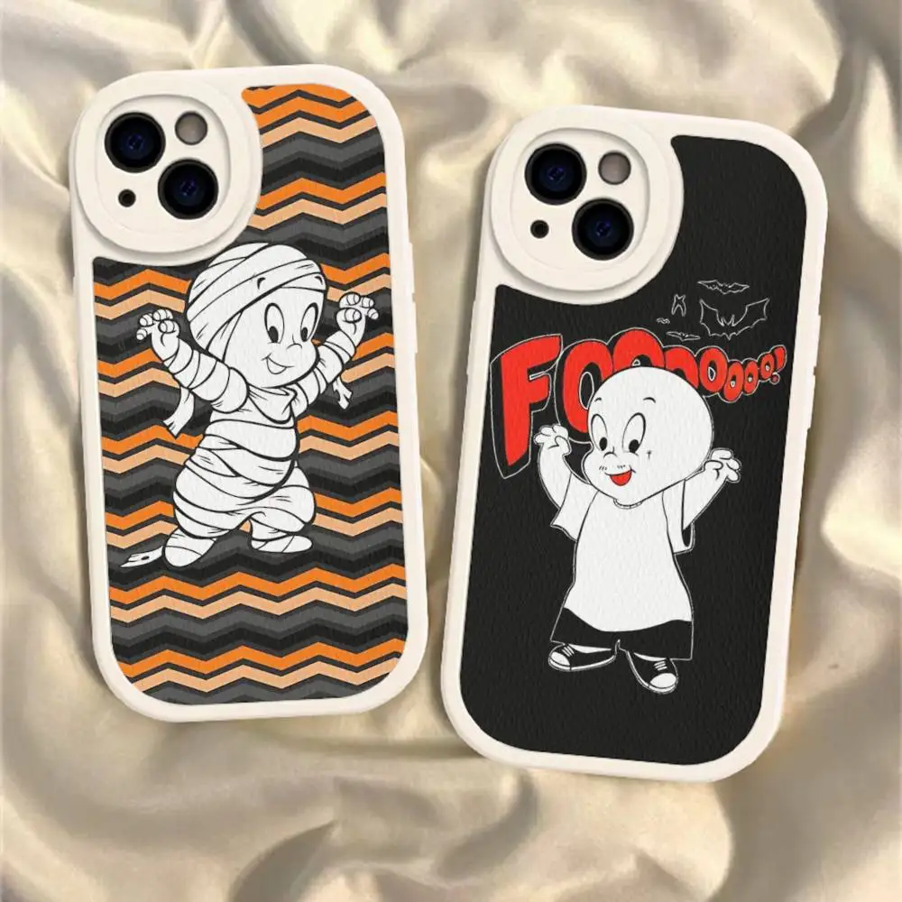 

Cute Friendly Ghost C-Casper Leather Phone Case For IPhone 16 15 14 17 Pro Max 11 12 Mini Plus Soft Shell