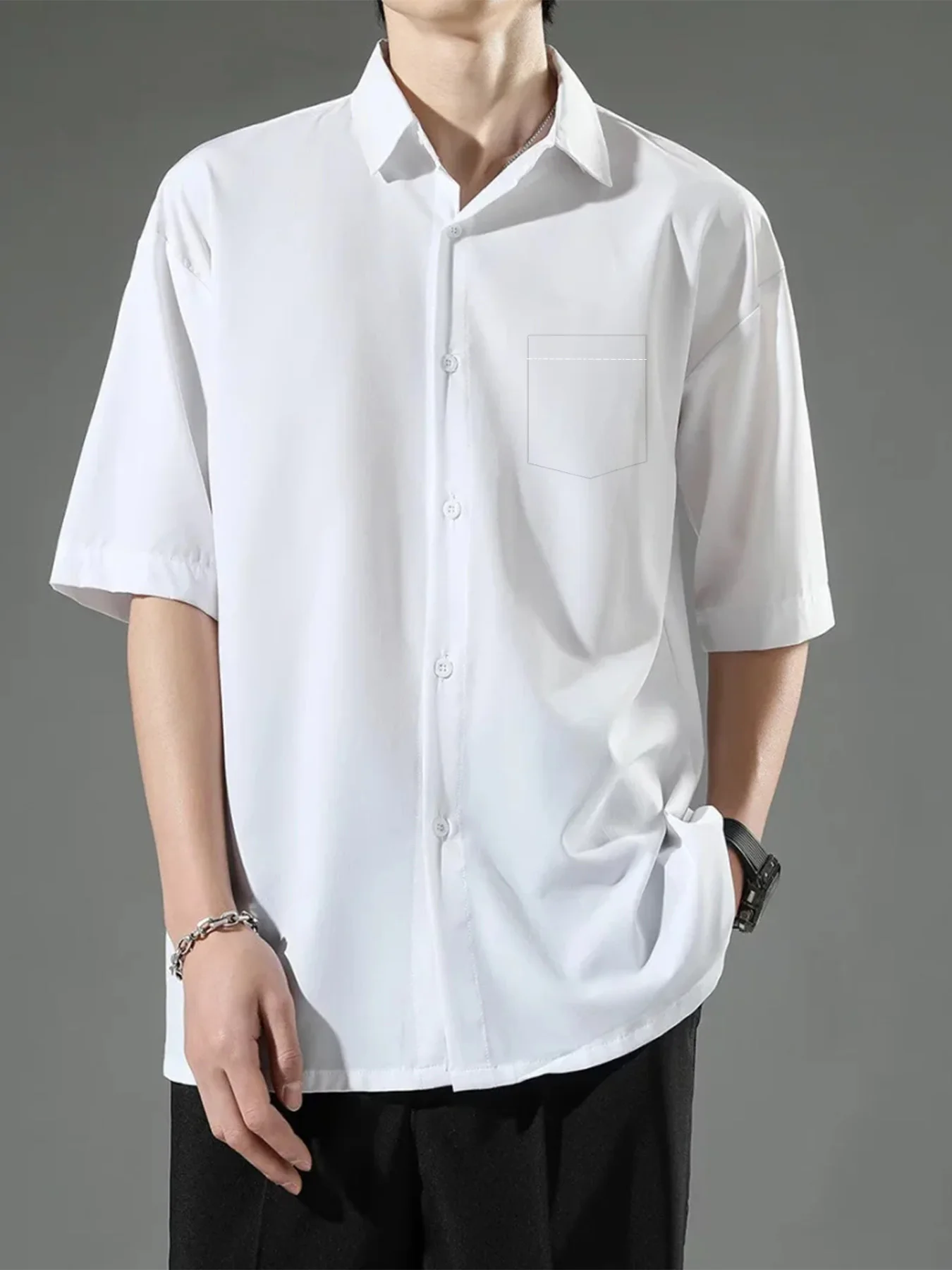 

Новая летняя рубашка с коротким рукавом, повседневная мужская однотонная рубашка, модный и универсальный ленивый стиль, нишевая рубашка