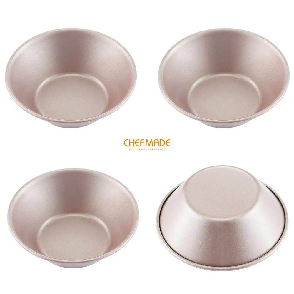 CHEFMADE Mini Tart Pan Set, 4-Inch 4Pcs with Removable Loose Bottom Non-Stick Round Quiche Bakeware