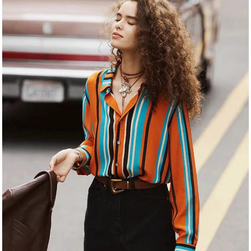 

Повседневная свободная блузка, элегантный топ, весенняя офисная рубашка с длинным рукавом в полоску, летняя однобортная шикарная женская одежда