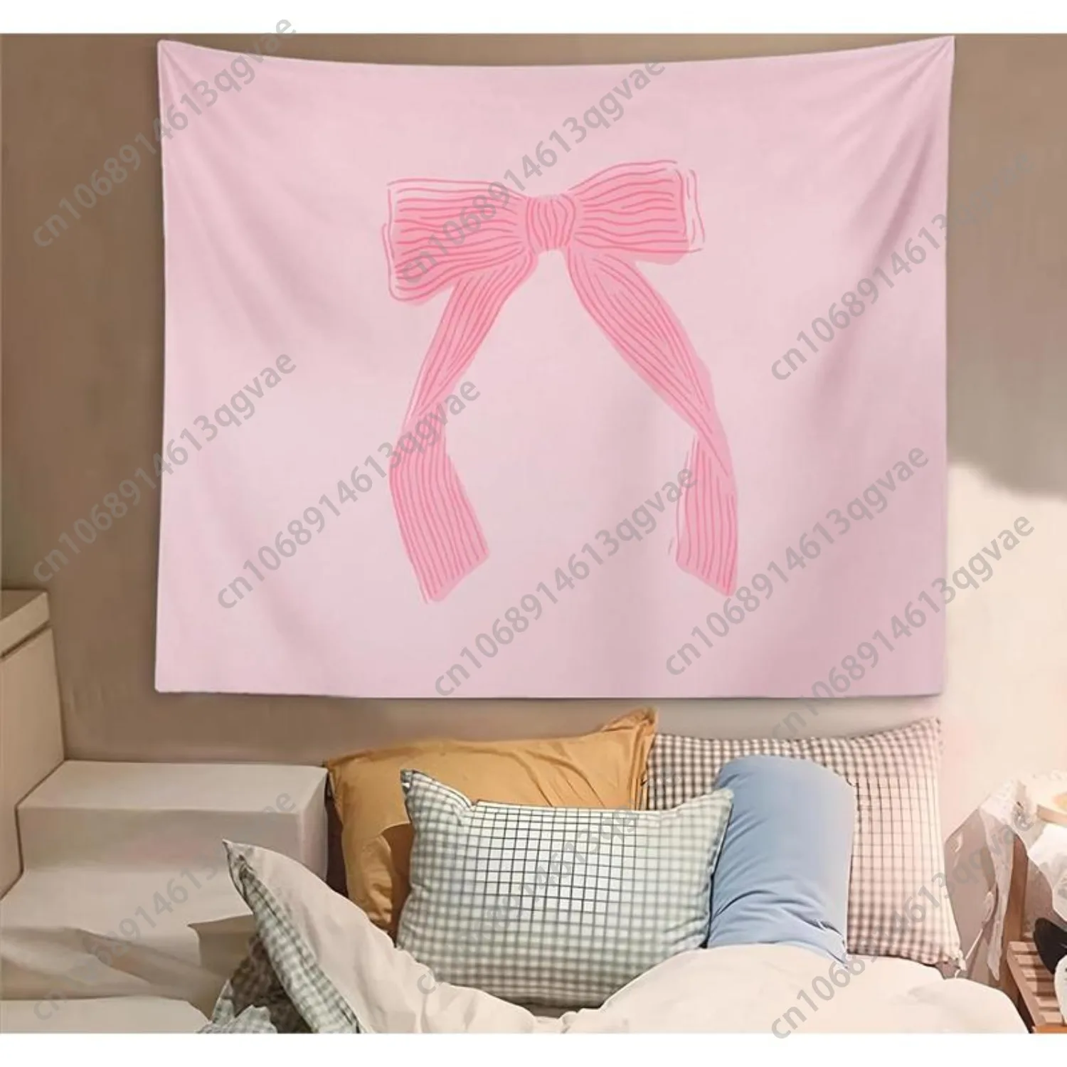 العصرية Coquette غرفة ديكور الوردي القوس نسيج الجدار الشنق Preppy جدار ديكور فني غرفة النوم أساسيات الجمالية مخصص الديكور