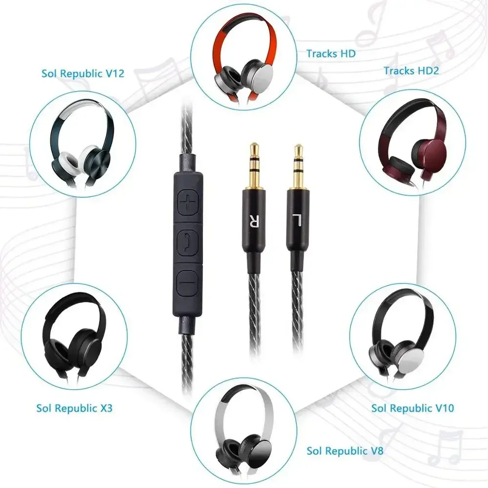 Сменный удлинитель стереоаудиокабеля OFC для наушников Sol Republic Master Tracks HD HD2 V8 V10 V12 MFI X3 Ultra XC