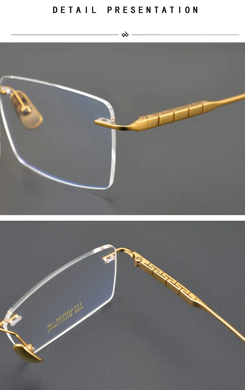 Reines Titan Ultraleichte Brillen Randlose Brillengestell Männer Quadratische Geschäftsbrillen Frauen Keine Felge Brille Modetrend – Detail 5