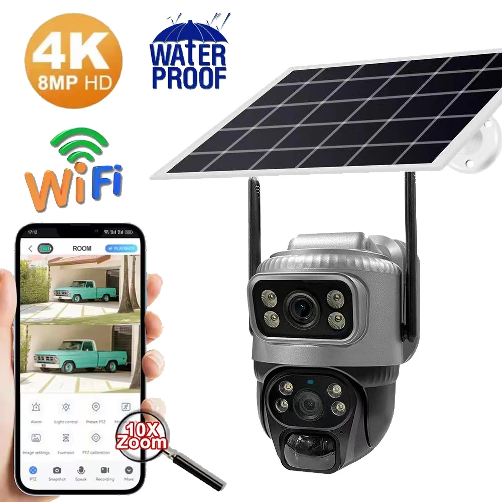 Cámara PTZ HD de 8MP, Wifi, 4K, lente Dual para exteriores, pantallas duales, PIR, seguimiento automático, cámara IP CCTV, Audio, vídeo, vigilancia V380 Pro Cam