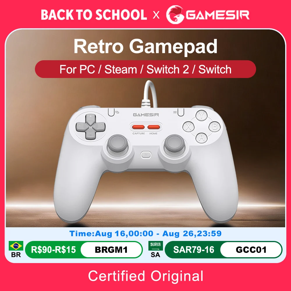 Controle GameSir Retro com Fio para PC Windows Steam Switch, Stick com Efeito Hall, 2 Botões Mapeáveis, Tegenaria Lite
