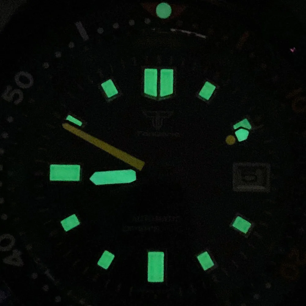 20ATM Tandorio 44mm Turtle 6105 Style Black PVD Sapphire Glass Watch Japan NH35A Automatic Mechanical Watch Green Lume Dial Hand view 3