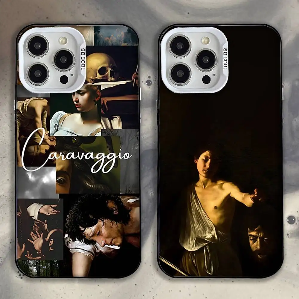 حافظة هاتف C-Caravaggio لهاتف iPhone 16,15,14,13,12,11,Pro,XS,Max,Plus,Mini,SE غطاء مقاوم للصدمات من الحلوى البيضاء غير اللامعة