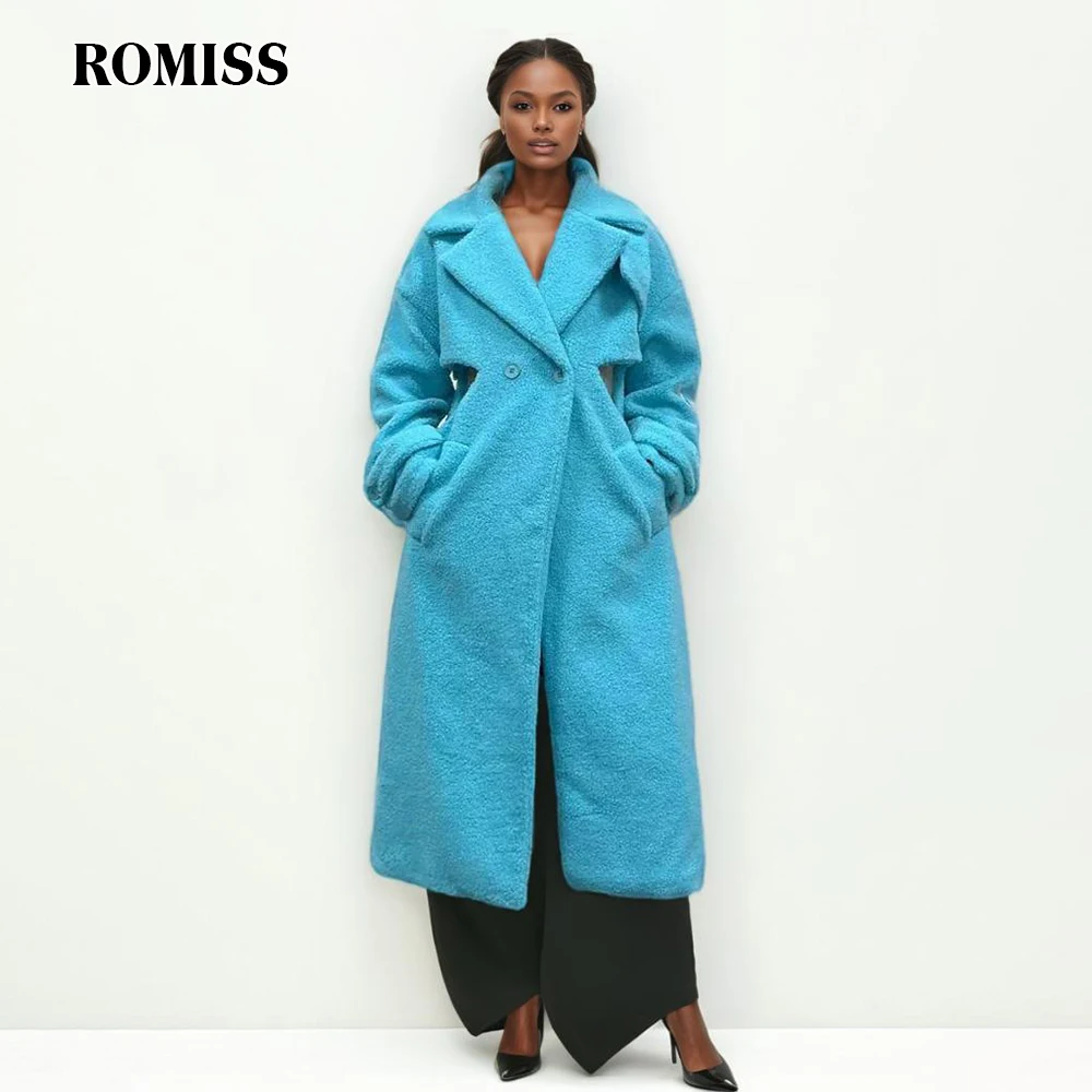 ROMISS Solid Patchwork Button Casual Coat For Women Lapel Long Sleeve High Waist Hollow Out Temperament Coats Female Fashion New