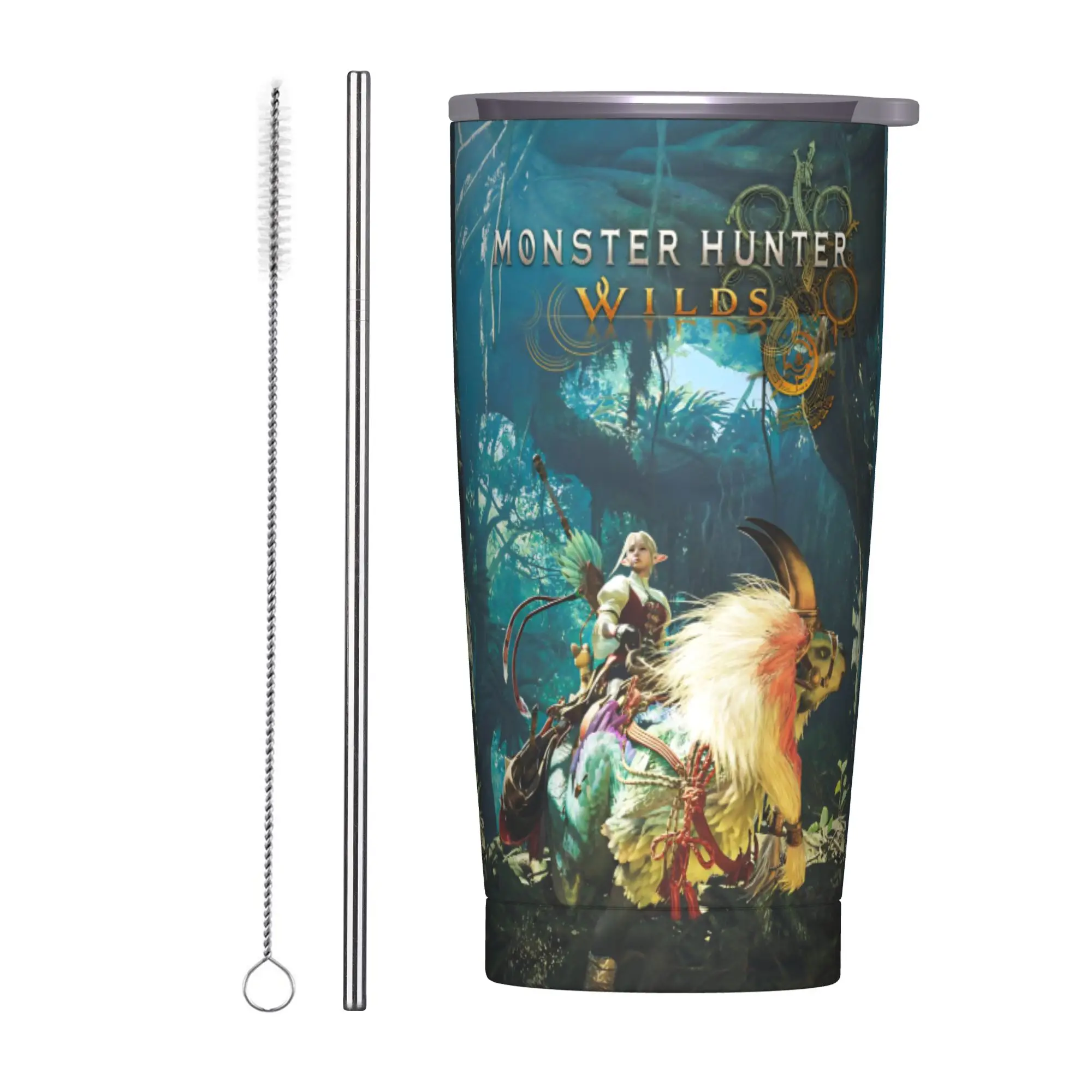 20oz Monster Hunter Wilds MHWilds Vacuum Insulated Tumbler Video Game with Straw Lid Mugs Water Bottle Cup Gift Reusable