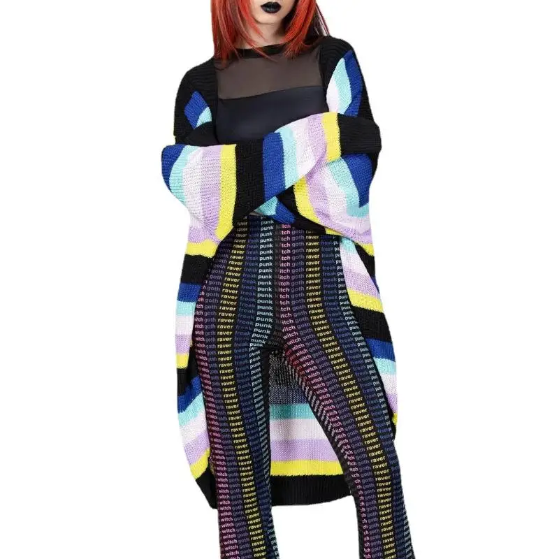 Faionable Cardigan aperto lavorato a maglia a righe Capispalla allentato lungo loween Cardigan Nuovo abbigliamento donna Autunno 2025