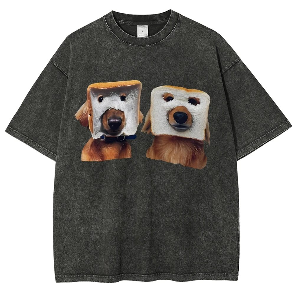 

Bread-Head Dogs Cotton Tee Tee With Two Dogs Wearing Bread Slices 100% Cotton, High - Quality Fabric Fun And Unique For Youth