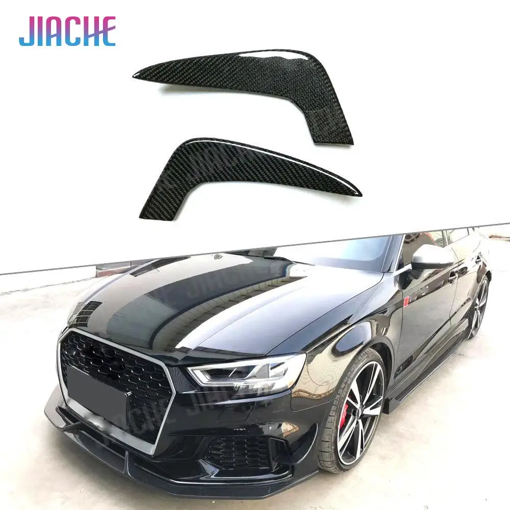 

2Pcs/set Carbon Fiber Front Bumper Side Fins For Audi A3 RS3 Sedan Fins Shark Style Molding Garnish Bumper Decoration FRP Black