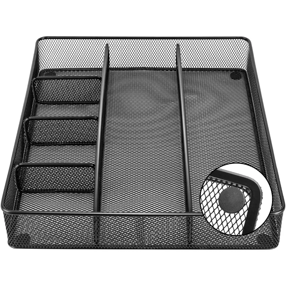 منظم أدراج مكتب للمكتب والمنزل، شبكة معدنية، مضاد للانزلاق، 6 حجرات، أسود #3
