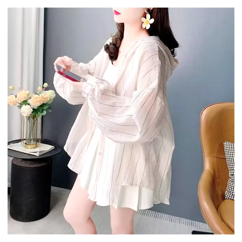 

Hooded Hot Selling Comfortable Versatile Fashion Women's Clothing Loose Stripe Shirts Casual Loose Hot Selling Tops Long Sleeve