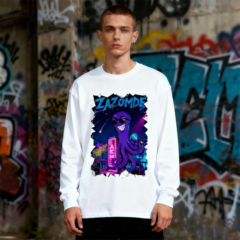 

Мужская и женская футболка ZAZOMDE с длинным рукавом и уникальным хлопковым принтом осьминога, удобная свободная посадка для повседневной уличной одежды