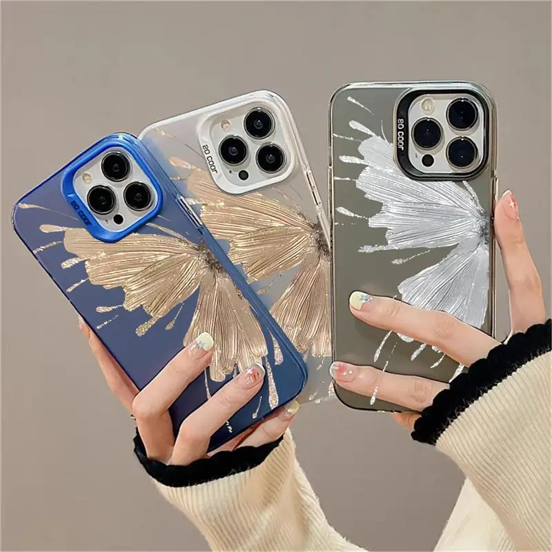 Laser Gradient Golden Silver Butterfly Case Cover For Xiaomi Mi 11 Lite 5G NE 13T 12T POCO F4 X5 F3 GT X3 NFC C50 C51 Hard Cases