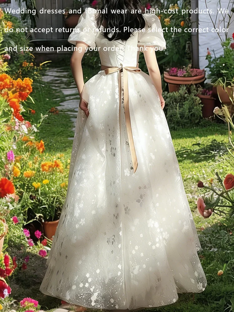 Classic V-Neck Short Sleeve Sashes Floor Length A-Line Bride Wedding Dresses Bridal Gowns Customized