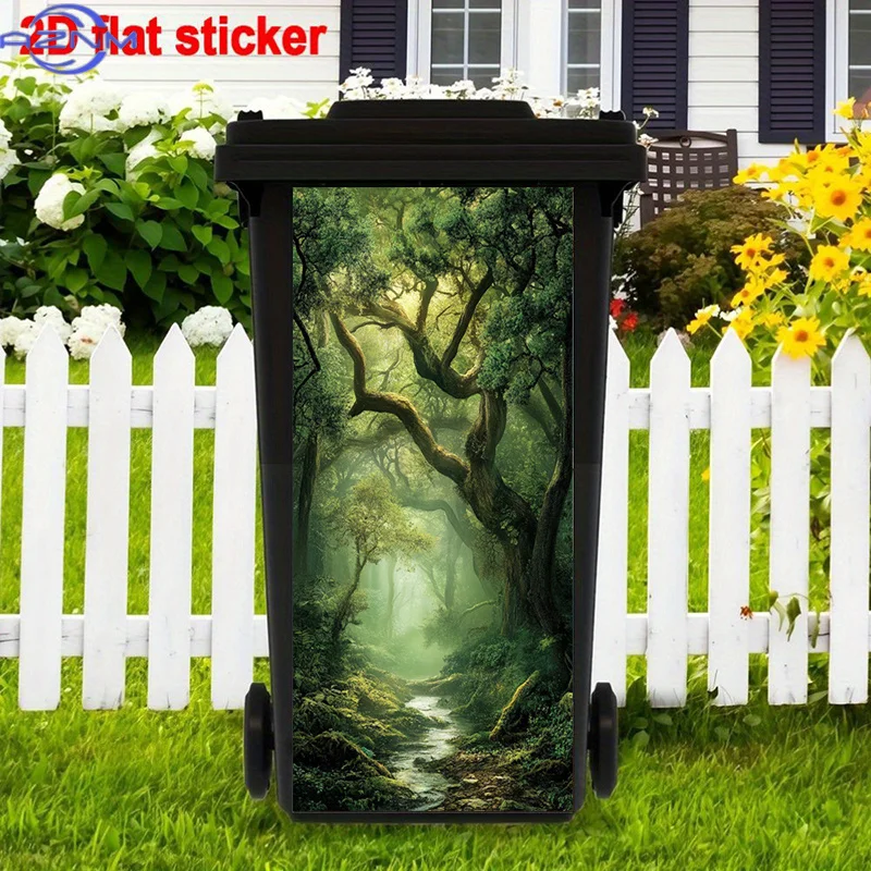 Sunlight Atmosphere Trash Can Sticker, Misty Forest Self-Adhesive Art Stickers, Winding Stream Trash Can Stickers, Natural Ser