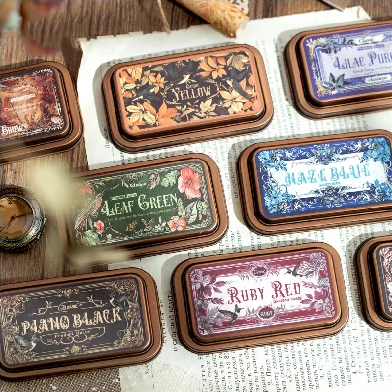 Medieval Legend Series Vintage Colorful Metal Shell Quick-Drying Ink Pad Creative DIY Journal Material Collage Stationery