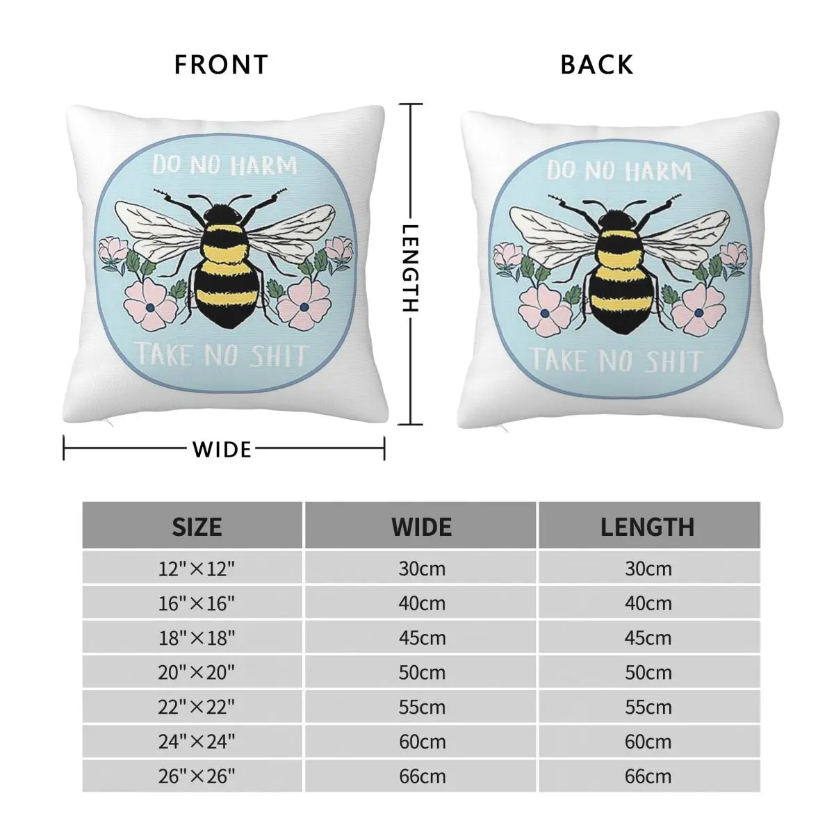 Do No Harm Take No Shit Square Pillowcase Pillow Cover Polyester Cushion Zip Decorative Comfort Throw Pillow for Home Bedroom