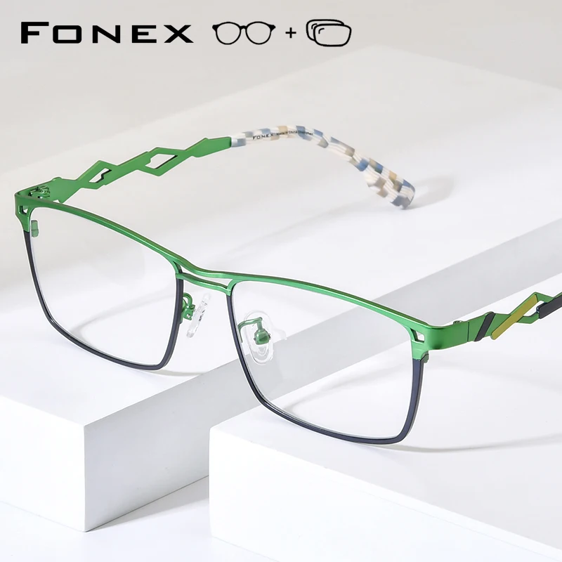 FONEX Progressive Prescription Eyeglasses Anti Blue Myopia Optical Lens Eyewear Men Square Titanium Glasses Frame Women 85921