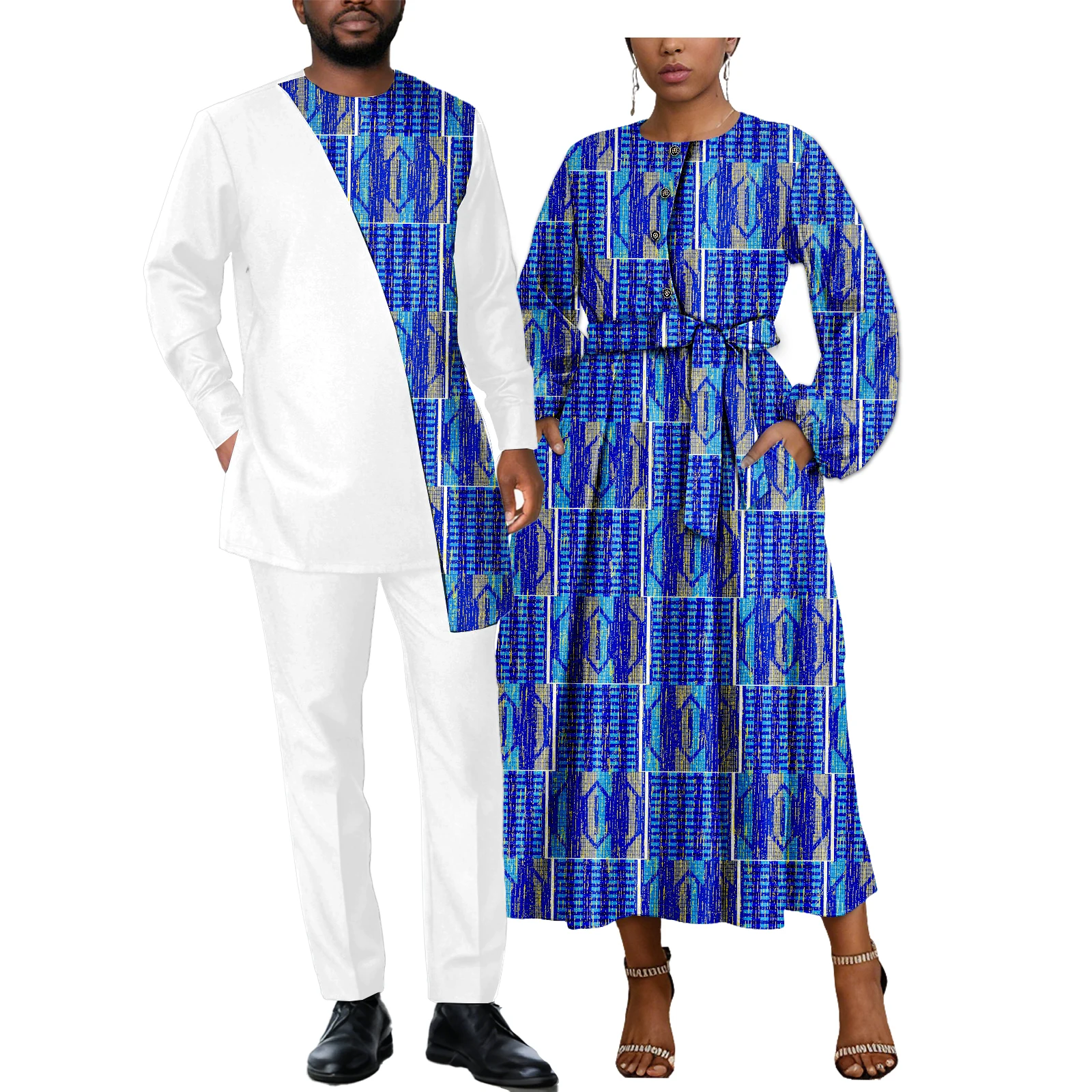 

Одинаковый комплект одежды для африканской пары, женские официальные наряды в Анкаре, ткань с принтом Kente или мужской наряд Дашики, рубашка и брюки