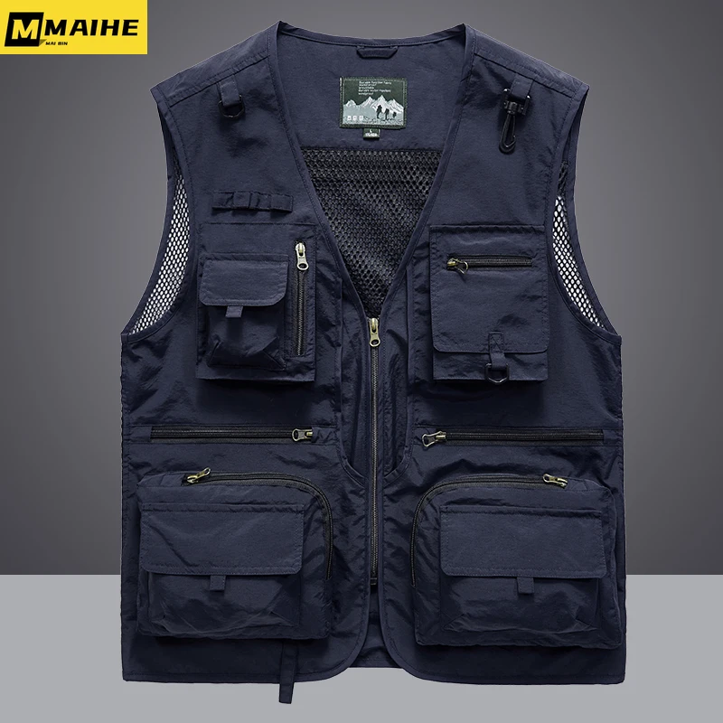 

Summer Men Unloading Hunting Vest Coat Casual Men's Photographer Waistcoat Mesh Work Sleeveless Jacket Tools Pocket Vest 5XL