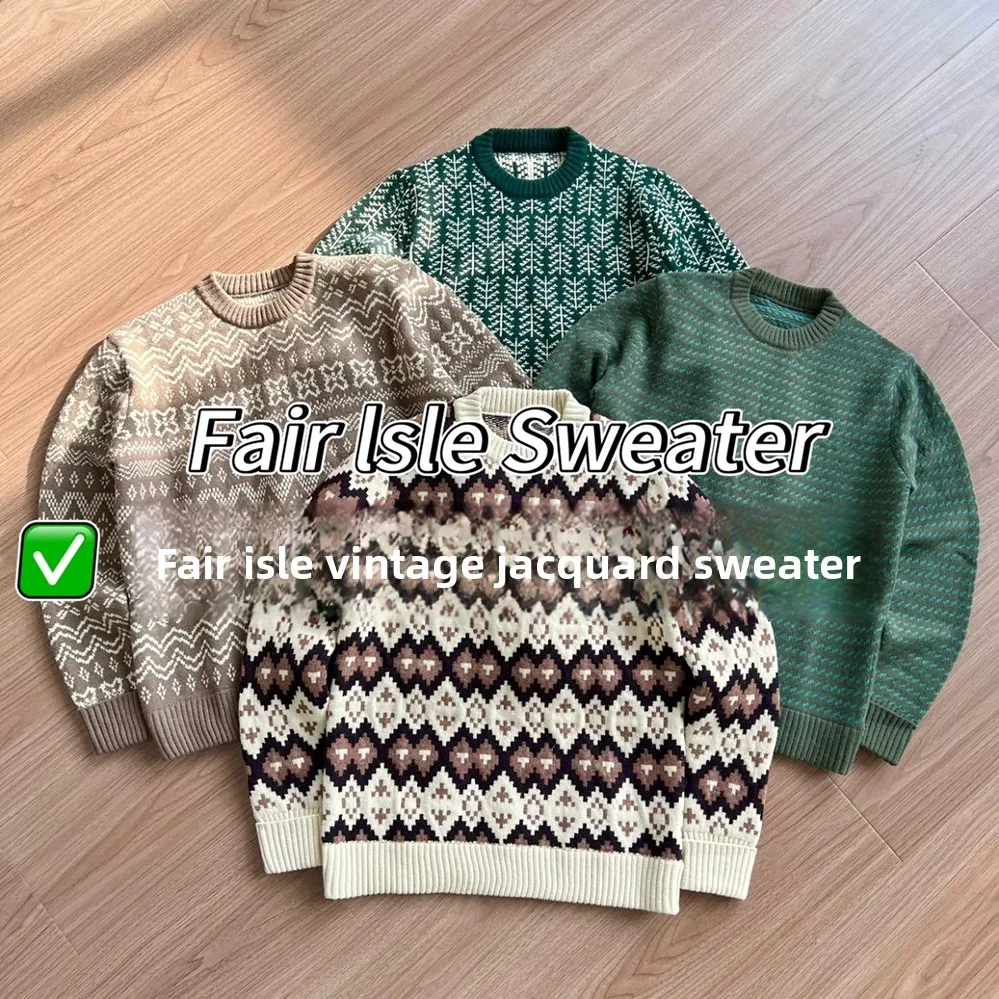 

Nordic Retro Sle Knitted Sweater round Ne Warmth M Fem Universal Winter Aosphere Fair Isle Embroidery Long Sve
