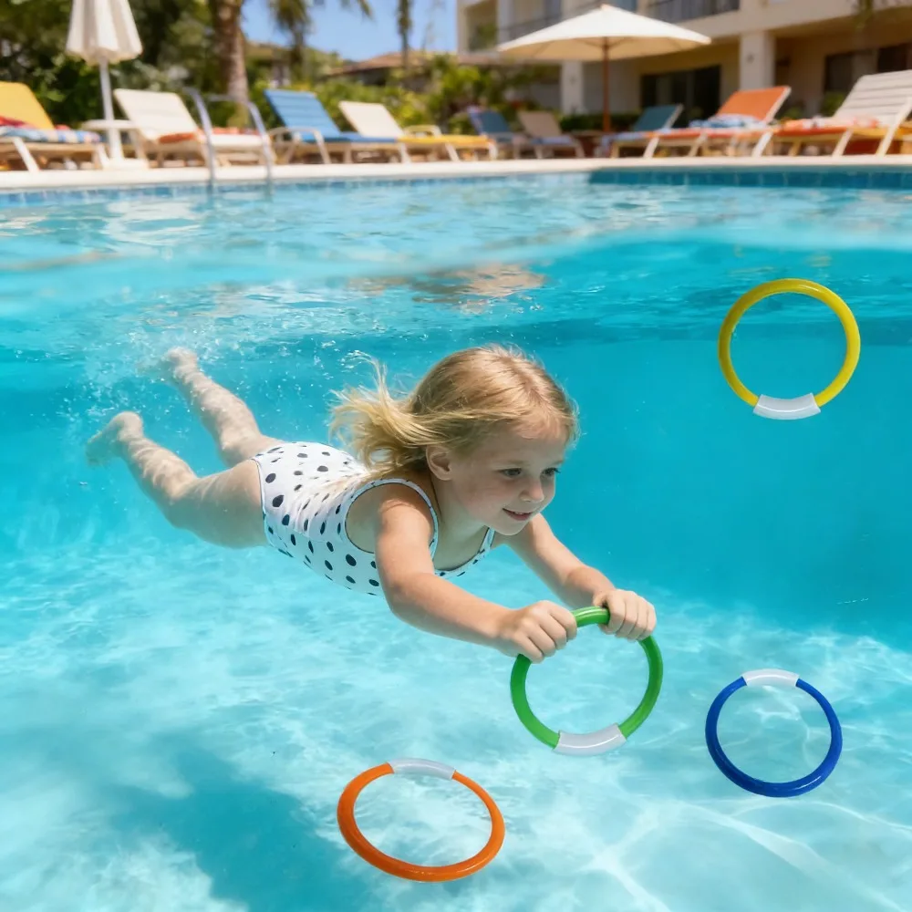 4 Colorful Diving Rings, For Pool Games - Easily Recognizable Water Toys For Swimming, Diving, And Underwater Retrieval Training view 3