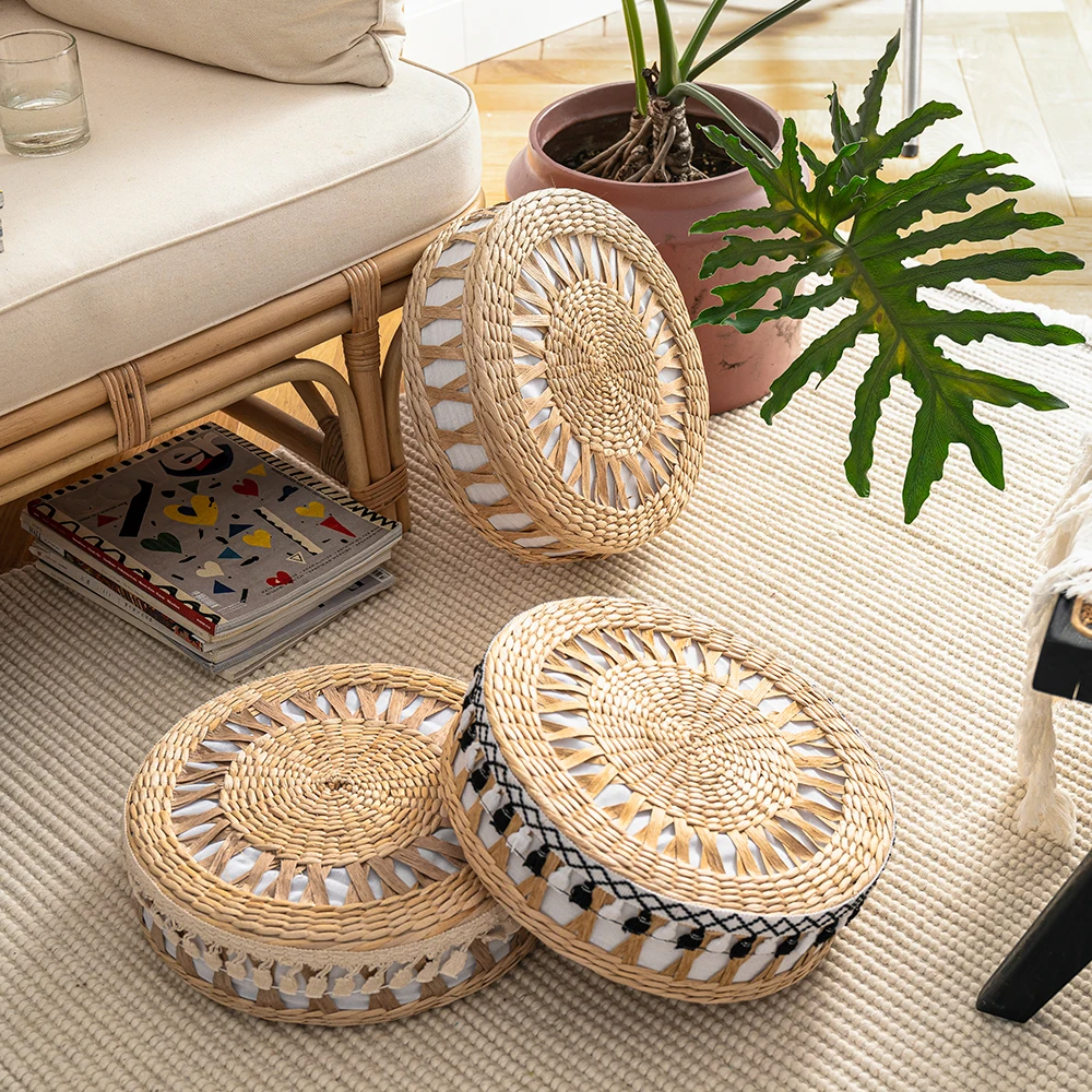 

Bohemian Household Round Straw Woven Seat Cushion Japan Style Living Room Tatami Drift Window Sitting Mats Yoga Cushion