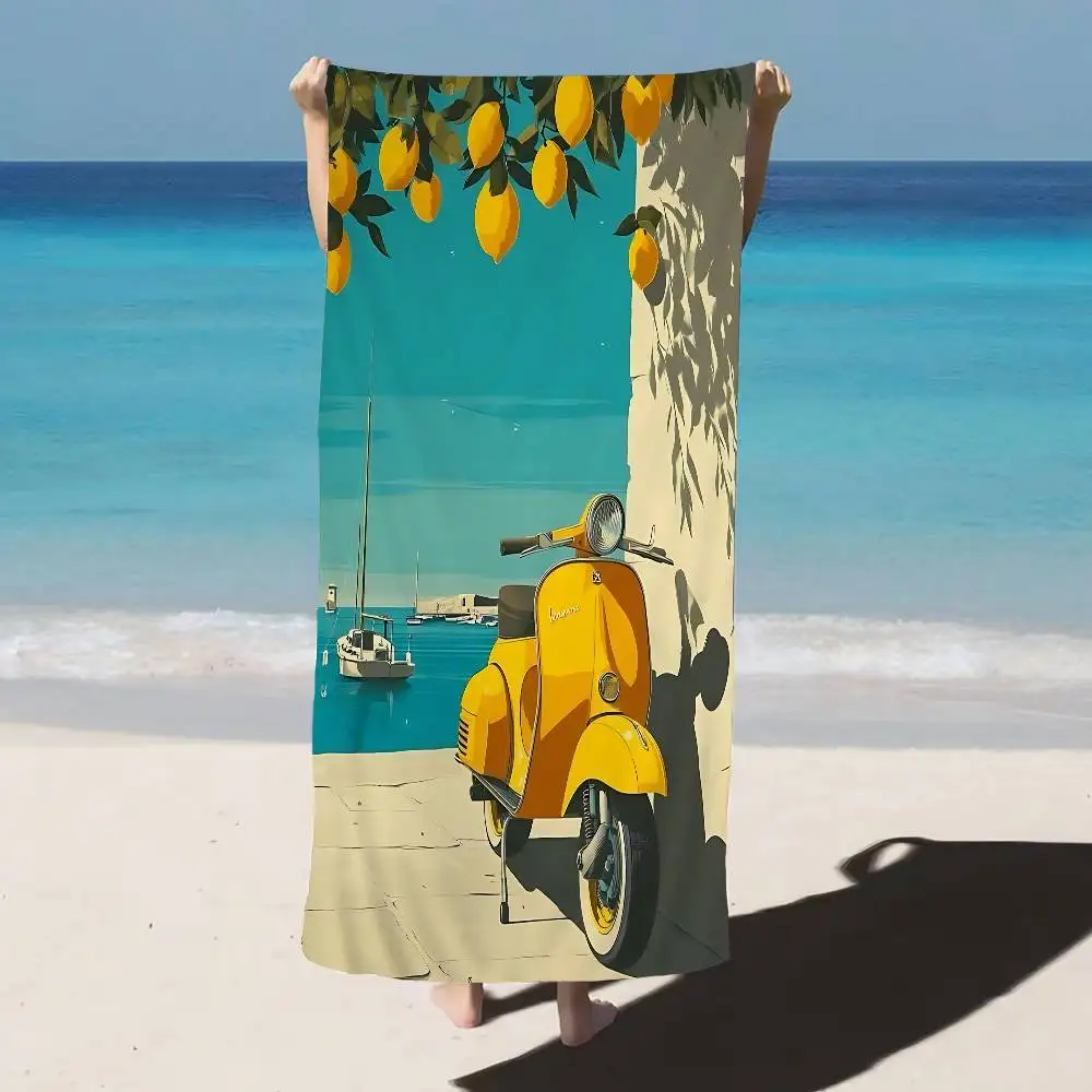 Mediterranean Lemon cartoon Anime Beach Swimming Towel Soft Absorbent Washcloth Children's Gifts for Kids Travel Camping Gym