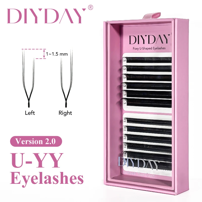 DIYDAY Foxy U-YY shaped Eyelash Extension Left Right  Style U-YY Volume Dense False Mink Lashes Natural U-Shaped YY Eyelashes