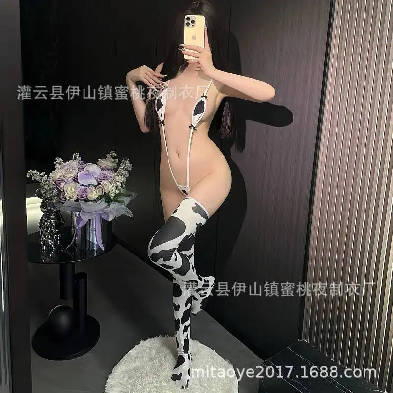 مثير لطيف البقرة طباعة أسود أبيض داخلية عارية الذراعين العميق الخامس الحمالات أكمام داخلية عطلة عطلة الشاطئ الساحرة MOI7