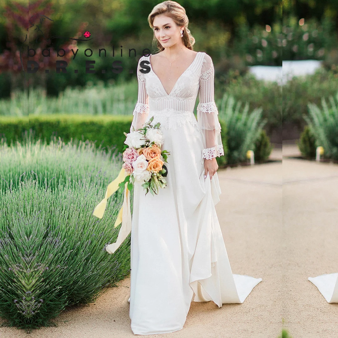 Bbayonline vestido de casamento de fada com corpete de renda de algodão hacienda em camadas mangas de tule flowy linha a repetir saia de esqui noiva boêmia