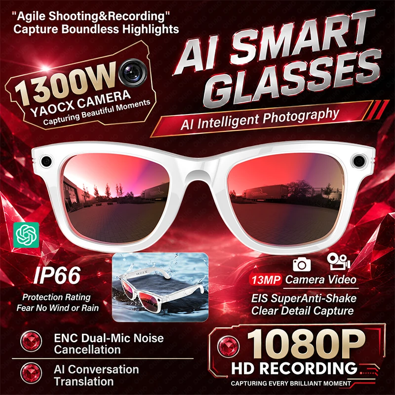 

New 1300W Recording AI Glasses Smart Camera Eyewear with Voice Translation ChatGPT Assistant Anti Shake Feature Smart Glasses