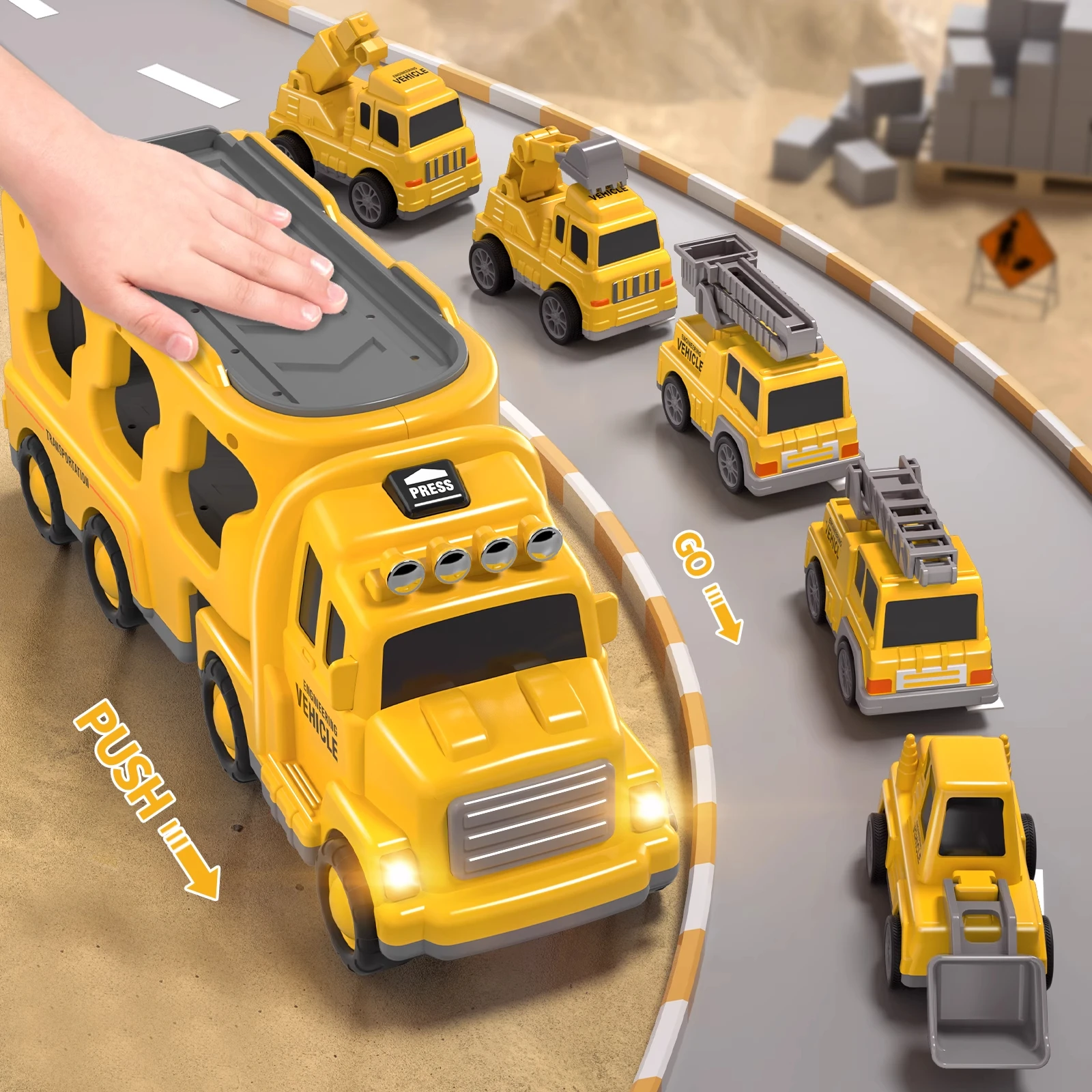 Children's toy car, construction vehicle, excavator, police car fire truck inertia car Bulldozer mixer truck toy