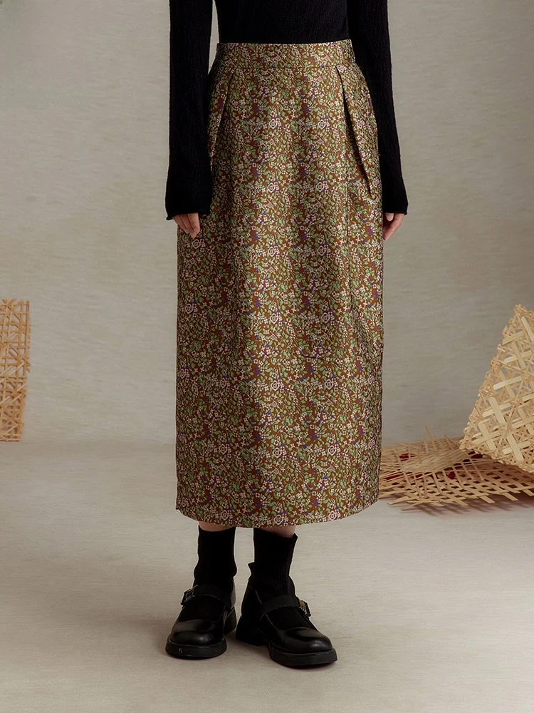 

Slimming High Waist Long A-Line Skirt Fashionable Women's Half Skirt Retro Style Casual Wear Polyester Fiber Standard Fit