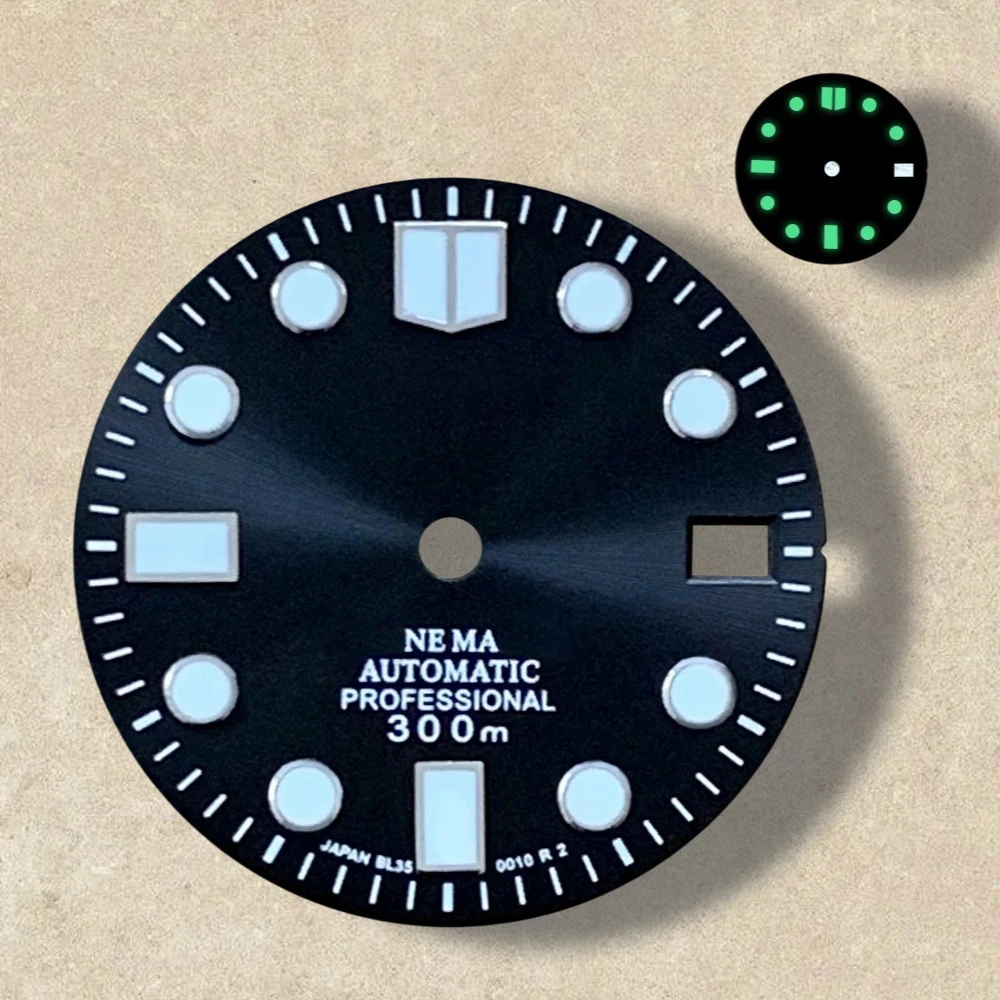 28.5 مللي متر S شعار Sunray المينا الهاتفي SUB/SKX007 الهاتفي مناسبة لحركة NH35/NH36 الأخضر مضيئة ساعة تعديل الملحقات
