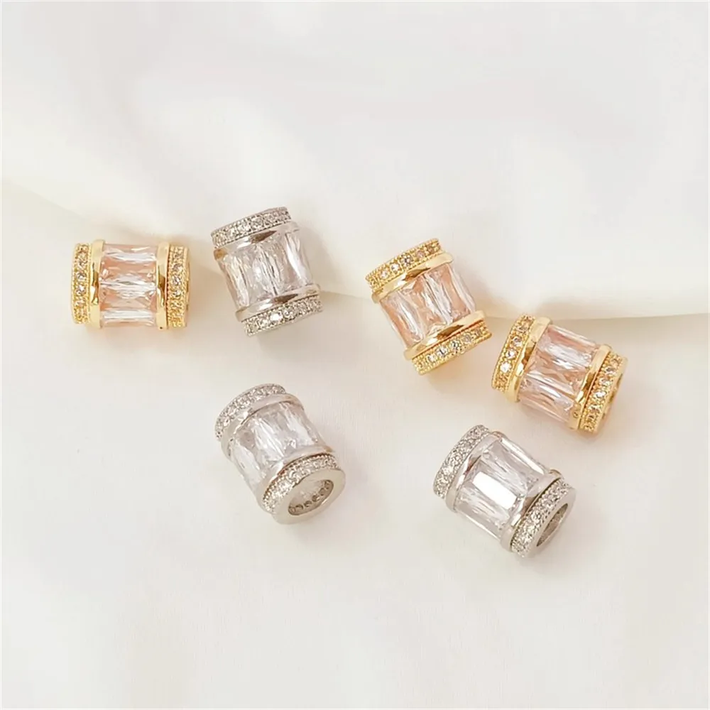 

14K Gold-plated Zirconia Large-hole Barrel Bead Spacer Bead Pendant DIY Handcrafted Necklace Tube Bead Hanging Accessory