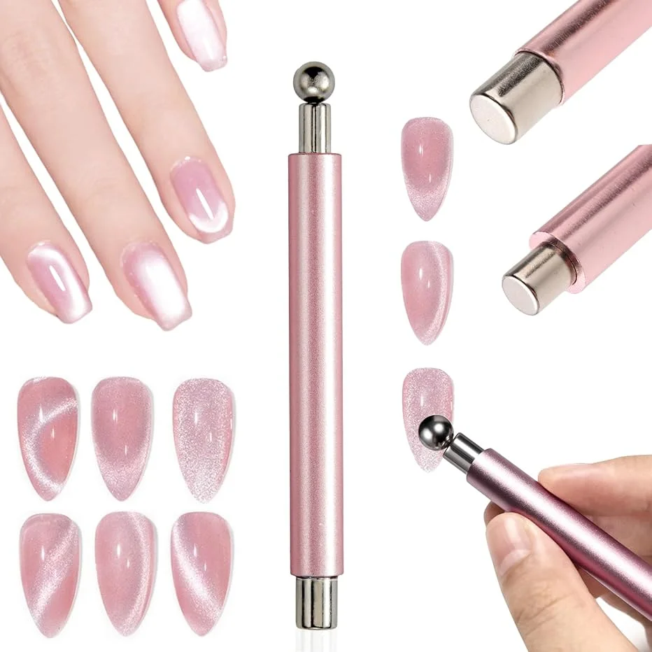 LULAA Cat Eye Nail Magnet Double Headed Cylindrical Nail Design Tool with Magnetic Beads Suitable for Home DIY and Nail Salons