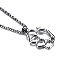 Men\\'s Fighting Weapons Brass Knuckles Pendant Shiny Ice Crystal Zircon Necklace Men Hip Hop Rock Trendy Jewelry