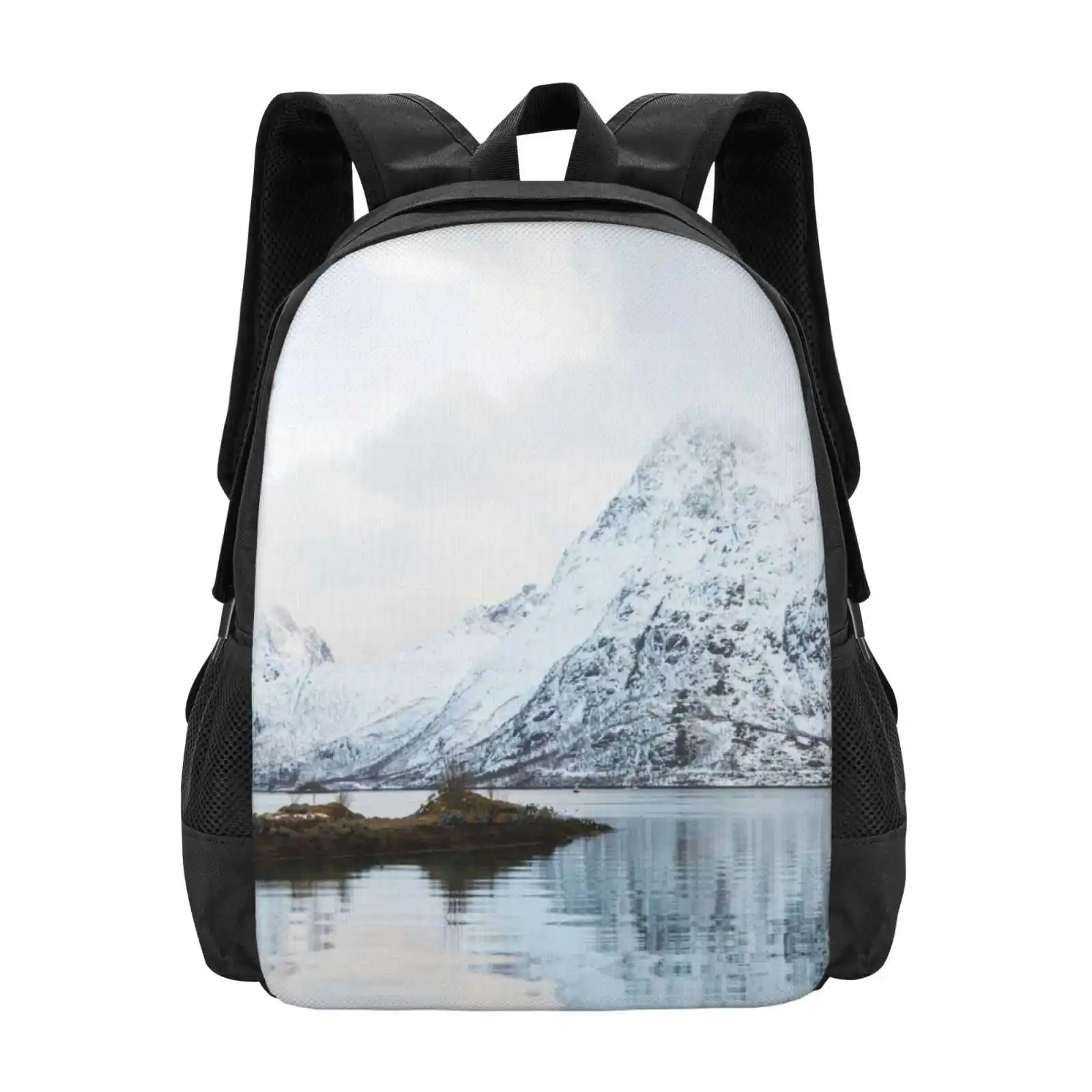 Lofoten Hot Sale Schoolbag Backpack Fashion Bags Landscape Panorama Nature Norway Europe Scandinavia Snow Lake Dominikaaniola