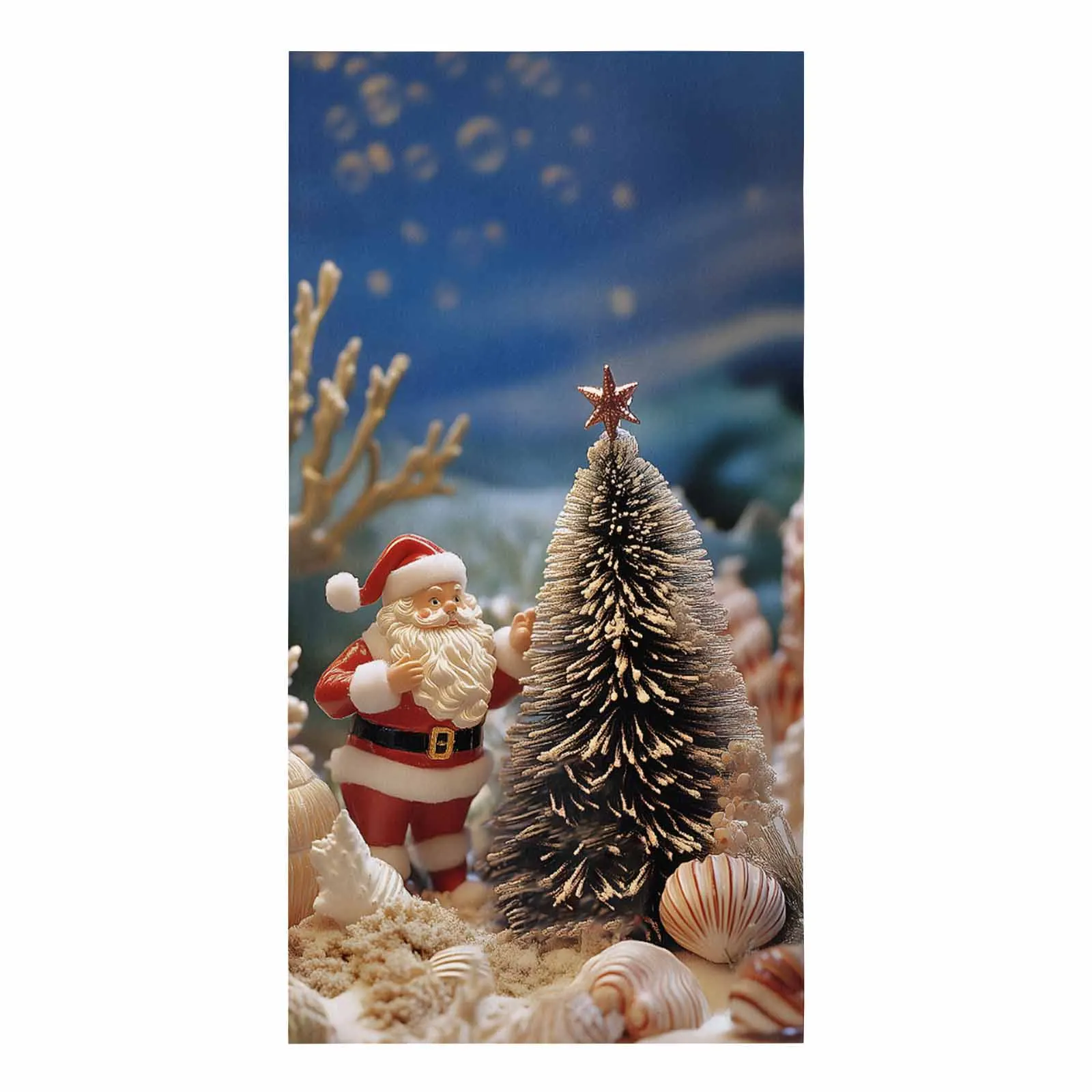 Christmas Ocean Coral Printed Tea Hand Towel Kitchen Dishcloth Water Absorption Household Cleaning Cloth