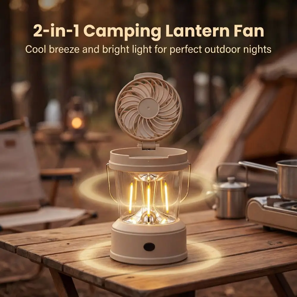 Practical 2 in 1 LED Fan Lantern Foldable Strong Light Camping Lantern with Fan Cool with Handle Portable Electric Fan Household